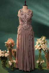 Dusty Mauve Silk Embroidered Beaded Crop Top Palazzo Set