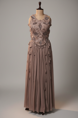 Dusty Mauve Silk Embroidered Beaded Crop Top Palazzo Set