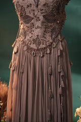 Dusty Mauve Silk Embroidered Beaded Crop Top Palazzo Set