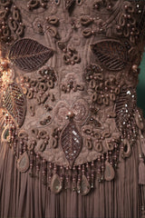 Dusty Mauve Silk Embroidered Beaded Crop Top Palazzo Set