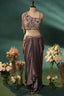 Dusky Purple Organza One Shoulder Crop Top Dhoti Skirt Set with Beaded Fringe Detailing - purple organza saree