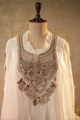 Off White Georgette Organza Asymmetric Sequinned Top and Dhoti Skirt Set - white georgette saree