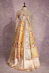 Mult Colored Organza Designer Handworked Slit Cut Lehenga Suit