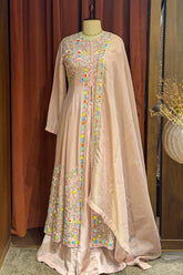 Light Pink Tissue Beaded and Sequin Worked Slit Cut Palazzo Suit - pink saree