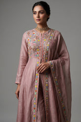 Light Pink Tissue Beaded and Sequin Worked Slit Cut Palazzo Suit - pink saree