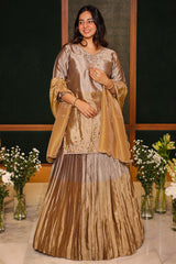 Golden and Silver Tissue Zardosi Worked Lehenga Suit