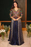 Blue Silk Sequin Embroidered Slit Cut Indo Western Set - red silk saree embroidered