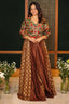 Brown Silk Sequin Embroidered Slit Cut Indo Western Set - red silk saree embroidered