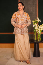 Golden Sequin Beaded Designer Indo Western Set - gold saree