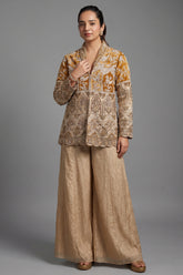 Golden Sequin Beaded Designer Indo Western Set - gold saree