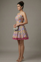 Pastel Pink Net All Over Beaded Cutwork Mini Dress