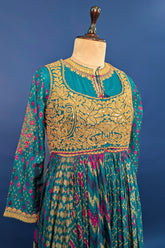 Rama Blue Silk Printed Anarkali Suit with Sequin Embroidery Work - blue silk saree embroidery