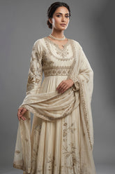 Ivory Hand Embroidered Anarkali Set with Dupatta - red saree embroidered