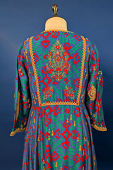 Blue Silk Printed Angrakha Style Palazzo Suit with Sequin Embroidery Work - blue silk saree embroidery