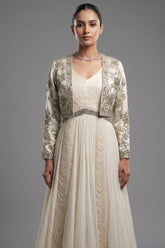 Ivory Embellished Gown with Handworked Jacket - ivory saree