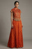 Rust Orange Satin Silk Printed Co-Ord Set - orange silk saree