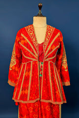 Orange Silk Printed and Sequin Embroidered Peplum Co-Ord Set