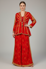 Orange Silk Printed and Sequin Embroidered Peplum Co-Ord Set