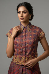 Twilight Lavender Satin Printed Co-Ord Set with Sequin Embroidery Work - lavender satin saree embroidery