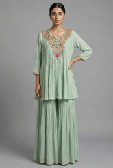 Pista Green Chinon Georgette Co-Ord Set with Embroidery and Sequin Work