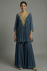 Rama Blue Chinon Georgette V Neckline Co-Ord Set with Sequin Embroidery Work