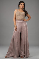 Lilac Purple Net Sequin Cutdana Worked Corset with Palazzo Set - purple net saree