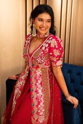 Pink Satin Organza Handworked Designer Palazzo Set - pink satin saree