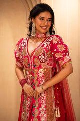 Pink Satin Organza Handworked Designer Palazzo Set