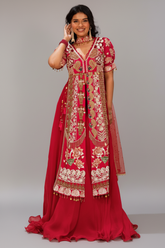 Pink Satin Organza Handworked Designer Palazzo Set