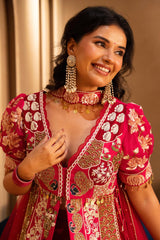 Pink Satin Organza Handworked Designer Palazzo Set