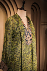 Green Silk Printed Indo Western Set - green silk saree