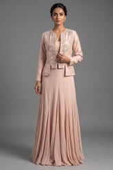 Light Peach Silk Cutdana Beaded Co-Ord Set - peach silk saree