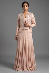 Light Peach Silk Cutdana Beaded Co-Ord Set - peach silk saree