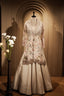 Cream Silk Designer Handworked Indo Western Set - cream silk saree