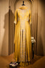 Yellow Raw Silk V Neckline Slit Cut Palazzo Suit with Sequins Work - yellow silk saree