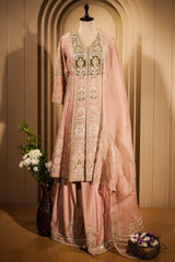 Light Pink Silk Designer Zardosi and Beads Worked Palazzo Suit