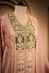 Light Pink Silk Designer Zardosi and Beads Worked Palazzo Suit