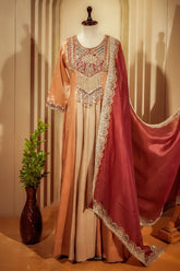 Golden Tissue Silk Zardosi and Sequin Worked Anarkali Suit - gold silk saree