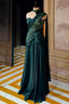 Bottle Green Chinon Silk Indo Western Set - green silk saree