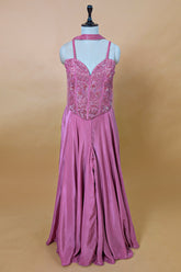 Mauve Pink Net Beaded and Cutdana Worked Corset Palazzo Set - pink net saree