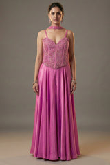 Mauve Pink Net Beaded and Cutdana Worked Corset Palazzo Set