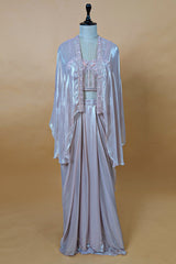 Pink Net Beaded and Sequin Worked Corset Skirt Set with Cape Jacket