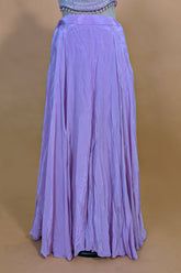 Lilac Crepe Silk Beaded and Sequin Worked Crop Top Palazzo Set - silk saree