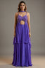 Purple Crepe Net Silk Sequin Beaded High Slit Cut Palazzo Suit - purple silk saree