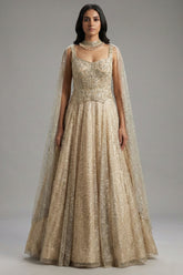 Cream Net Designer Sequinned Gown