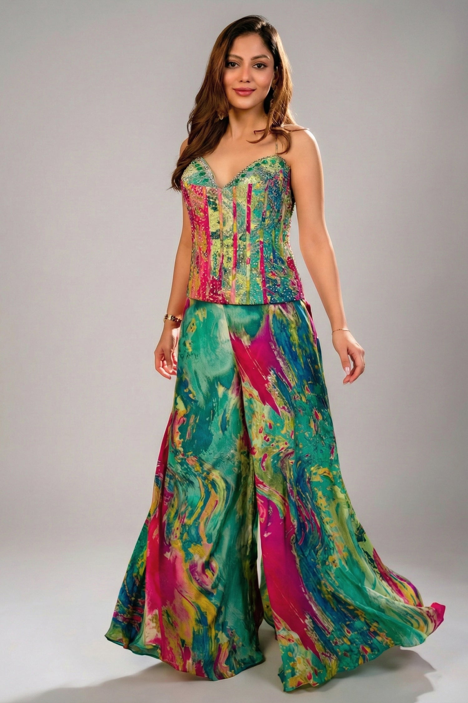 Multi Colored Printed Co-Ord Set - Front View