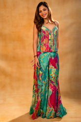 Multi Colored Printed Co-Ord Set highlighting wide-leg crepe silk palazzos
