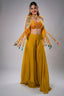 Yellow Organza Crop Top Palazzo Set with Jacket - Front View