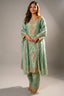 Turquoise Blue Organza Designer Handworked Suit - Front View