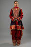 Maroon and Dark Navy Blue Raw Silk Choga Style Suit - Front View